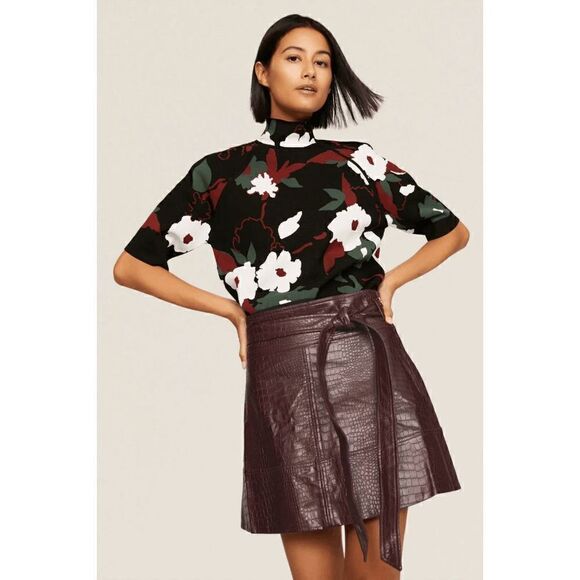 TANYA‎ TAYLOR Courtney Croc Embossed Faux Leather Skirt Cabernet Brown Size 8 - Picture 4 of 8